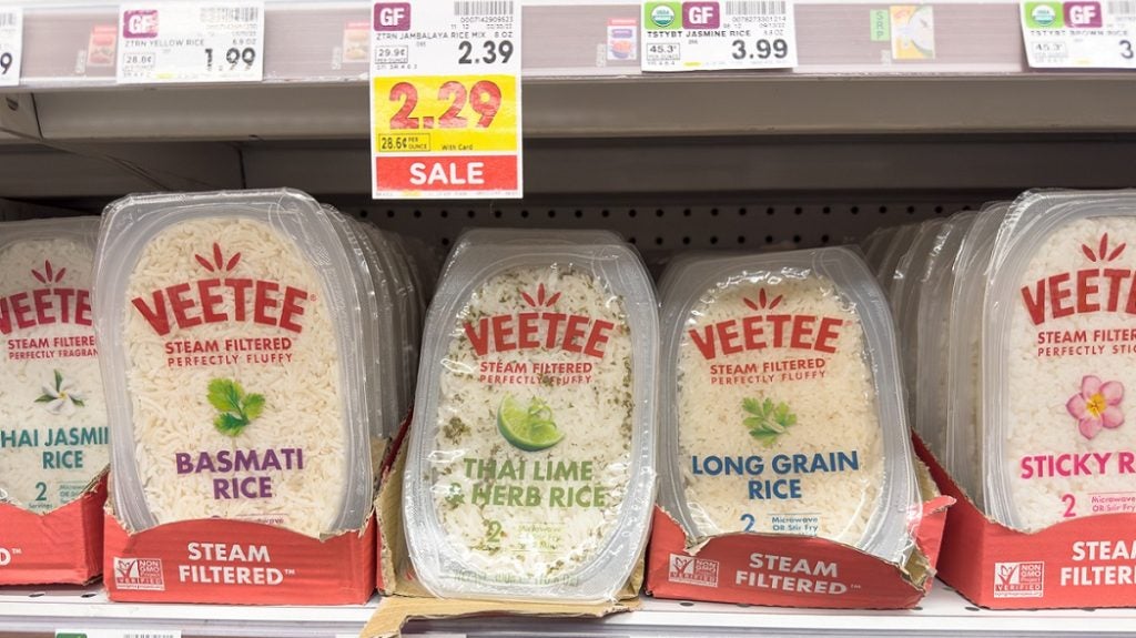 Packages of Veetee rice on sale in Los Angeles, 5 May 2023